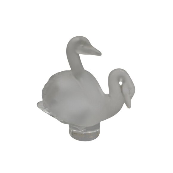LALIQUE France CRYSTAL Double SWAN Sculpture CLEAR & FROSTED Art GLASS Signed Co - Picture 1 of 4